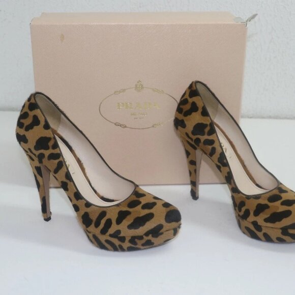 Prada Leopard Print Calf Hair Brown/Black Calzature Donna St.Ghepardo Chic US 9. - Picture 2 of 14
